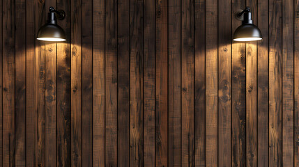 Canvas Print - Planks brown wooden panel wall with two dimming downlight lights