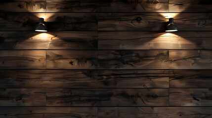 Wall Mural - Planks brown wooden panel wall with two dimming downlight lights