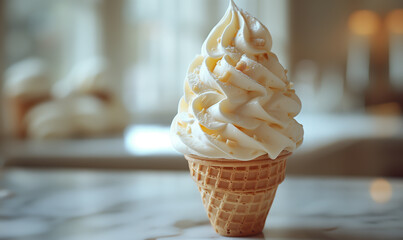White ice cream cone on the kitchen table