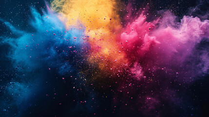 Poster - Abstract vibrant explosion of colored powder against a dark background