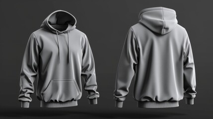 Front and back views of white hoodie on black background - hoodie mockup. Generative Ai