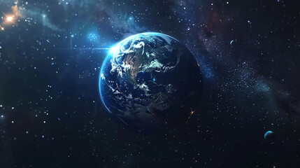 Stunning image of earth against the backdrop of a starry space and nebulae