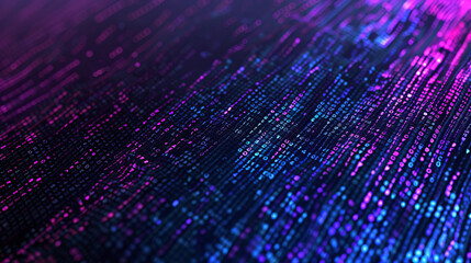 abstract digital representation of binary code in purple hues, cascading down like rain. The image evokes a sense of data flow, technology, and futuristic concepts in a digital world