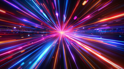 Fototapete - Digital artwork of a colorful light tunnel, simulating travel at warp speed in space