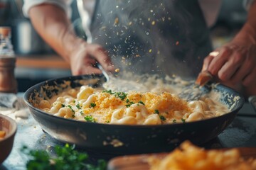 Vegan Mac and Cheese Preparation in Kitchen