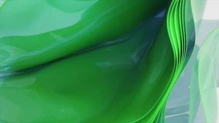 Wall Mural - Organic 3D animation of fluid, green translucent shapes in motion. The natural, wave-like movements provide a calming and refreshing visual experience, ideal for eco-themed projects.