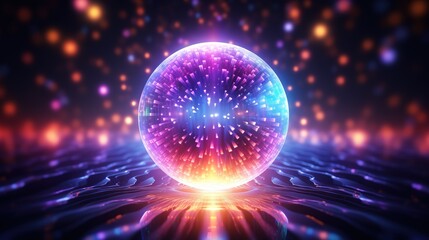 Wall Mural - Abstract magic sphere, computer generated background. Multicolored gaseous shape from glow neon particles