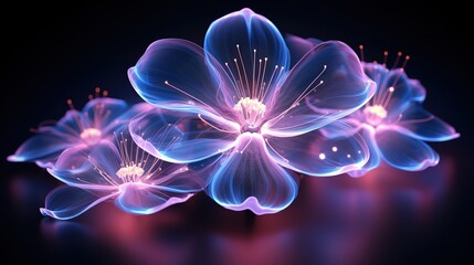 Wall Mural - digital futuristic flower wallpaper, neon light glow blossom wireframe, background with flower cyber