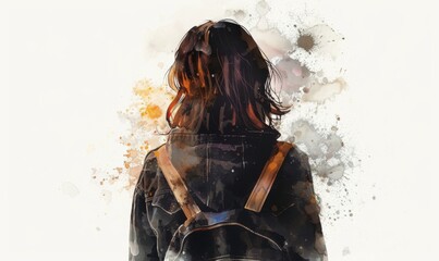 Wall Mural - AI-generated image of a high school girl's back. Digital illustration, white background