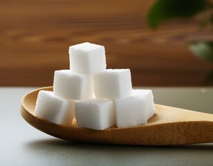 Wall Mural - White crystalline sugar cubes on a wooden spoon