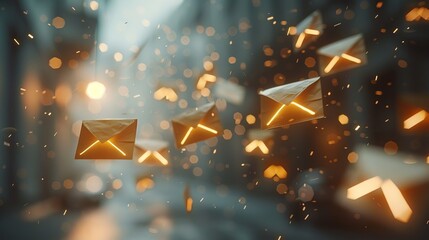 Poster - Email envelopes flying between laptops, symbolizing private communication. 