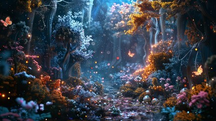 Wall Mural - Fantasy-inspired 3D background with mythical creatures and magical elements. 