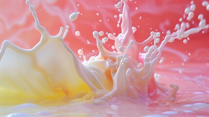 Wall Mural - Graceful movement of food coloring dispersing in milk. 