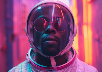 Wall Mural - cinematic image of an astronaut, Handsome black astronaut Generative Ai