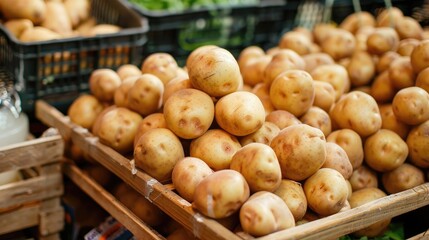 Wall Mural - Market offers fresh organic young potatoes