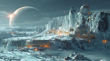 remote outpost on Europa with scientists conducting research beneath the icy surface studying the potential for extraterrestrial life