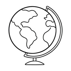 detailed outline vector globe illustration showing continents on a stand
