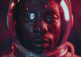 Wall Mural - cinematic image of an astronaut, Handsome black astronaut Generative Ai