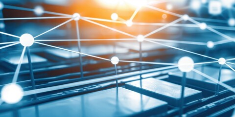 Canvas Print - abstract technology background depicting a network of connections with glowing nodes, representing d
