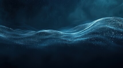 Wall Mural - abstract dark blue wave background with sparkling light particles, creating a soothing and mysteriou