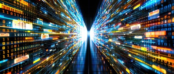 Canvas Print - a dynamic digital data stream visual, showcasing rapid information transfer, light trails, and futur