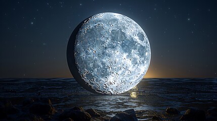 stunning view of the Full Moon with its complete disk illuminated and casting a serene glow over the night landscape