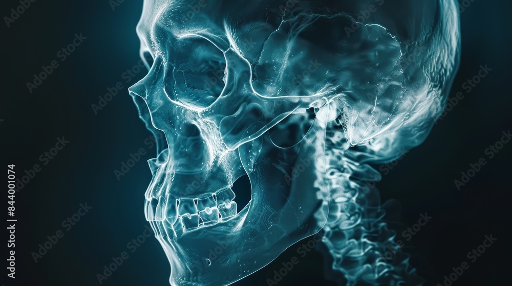 Detailed X-ray of a human skull, highlighting intricate cranial ...