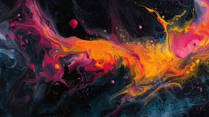 Wall Mural - Enchanting mix of neon pigments dancing in a liquid medium. 