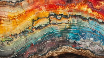 Wall Mural - layers of different minerals create a mesmerizing rainbow effect on the petrified logs.