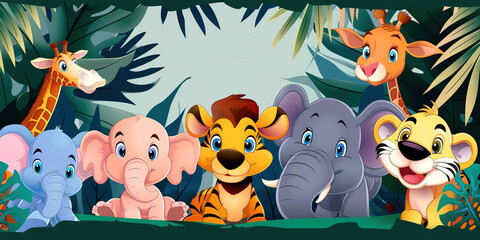 Sticker - animals in the jungle, kids cartoon style