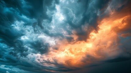 powerful sky scene with dark, turbulent clouds and dramatic lighting, setting the stage for an impen