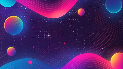 Wall Mural - 90's theme background in neon colors design
