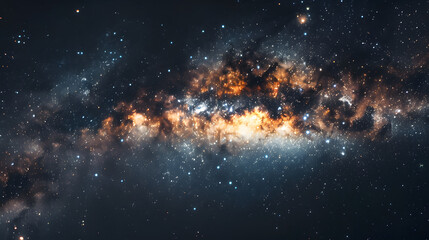 Poster - The Milky Way galaxy, the center of space is surrounded by stars and galaxies, a large dark black background with many small white dots.