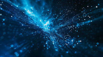 Wall Mural - abstract blue wave of digital particles background with glowing dots and lines, in the style of futu