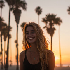 Wall Mural - Smiling girl on the beach. Tropical beach, summer time,  summer vacation, summer  holiday