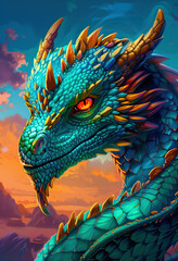 Wall Mural - dragon portrait, fantasy art illustration