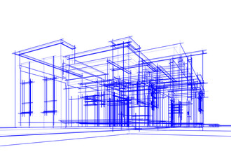 Sticker - house building sketch architectural 3d illustration
