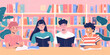 © Kafka - Student study together in library table, student in vector illustration