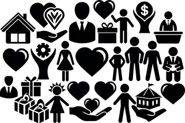 Wall Mural - Charity & Volunteering related concept such as Heart, helping hand, donation box & many more editable stroke outline icons isolated on white background flat vector illustration