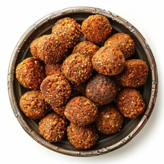 Wall Mural - Fried Sesame Seed Meatballs in a Metal Bowl