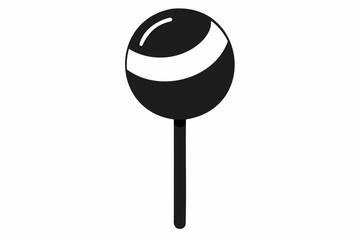 Sticker - Black silhouette of a round lollipop. Isolated on white background. Sweet candy icon in a minimalist style. Concept of confectionery, dessert, festive treat. Print, design element.