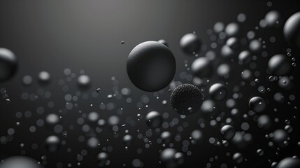 Wall Mural - A black background with floating spheres of silver particles floating around.