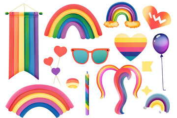 Wall Mural - Colorful Pride Month Clip Art Bundle in LGBTQ+ Themes with Clipping Path for Easy Editing