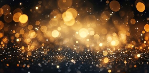 Wall Mural - Abstract festive dark gold black glow glitter particle confetti bokeh texture background, Generative AI