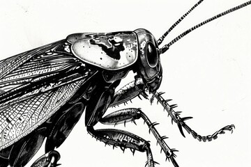 Poster - A detailed illustration of an insect in grayscale tones