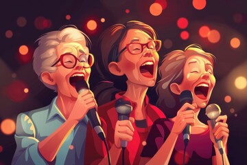 Poster - People singing together with microphones, ideal for music or event related uses