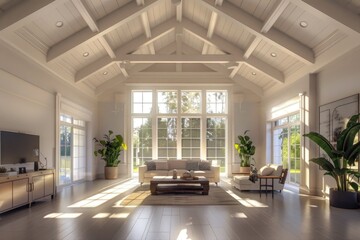 Poster - A comfortable living room with plenty of natural light from the many windows