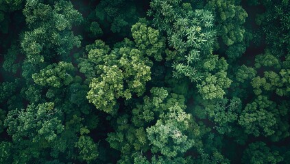 Aerial view of a dense forest from above 