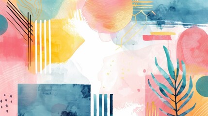 Abstract watercolor vector illustration with geometric shapes and modern art white background