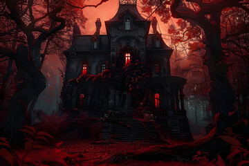 Wall Mural - Haunted house outdoors nature red.